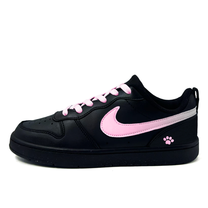 Nike Nike Court Borough Dark Pink Cat Paw Synthetic Leather Abrasion Resistant Slip Resistant