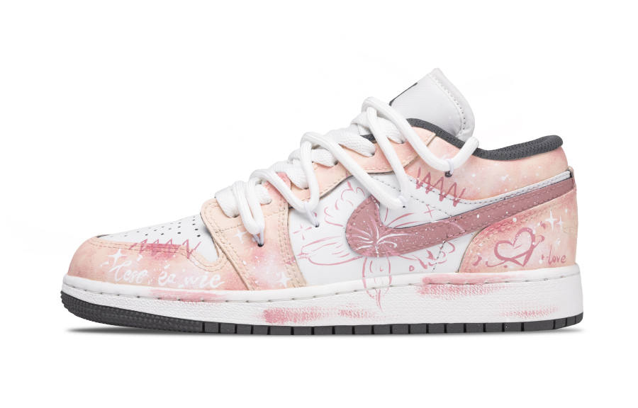 Jordan Jordan Air Jordan 1 Butterfly Love Synthetic Leather Low top Children's Basketball Shoes Pink Teenagers