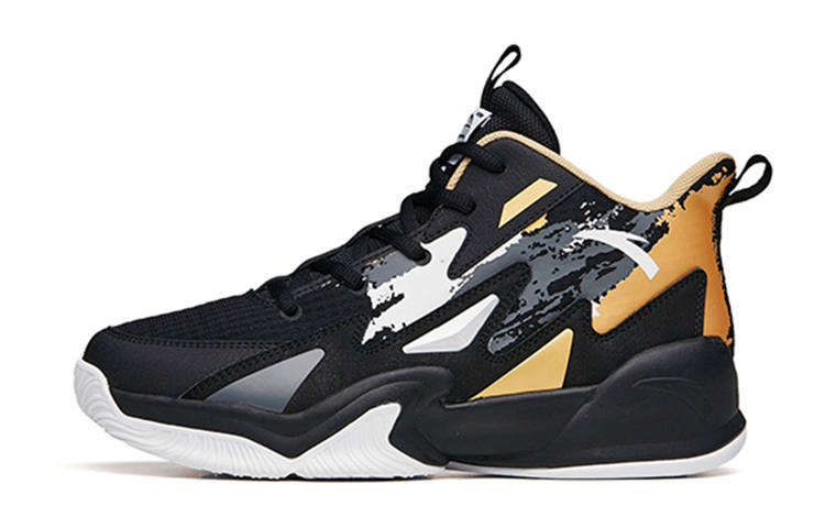 Antakids Versatile Slip Resistant Cushioning Abrasion Resistant Mid top Performance Basketball Shoes Black Gold Gray