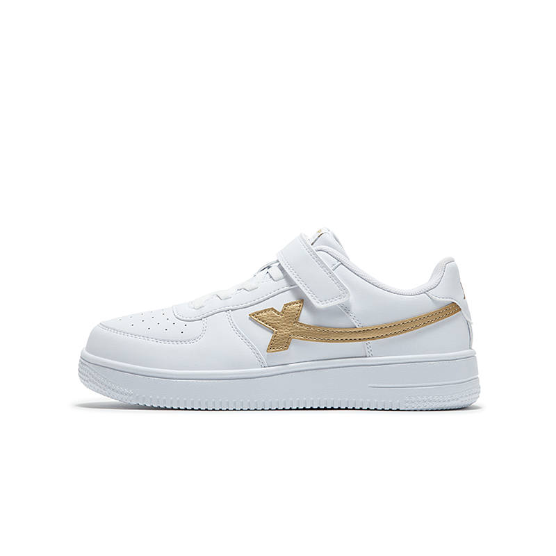 XTEP Air Force 1 Low top Skateboard Shoes New White New Metallic Gold Teenagers