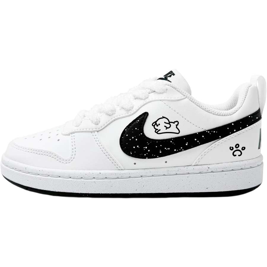 Nike Nike Court Borough Happy Puppy Synthetic Leather Abrasion Resistant Low top Kids' Skateboarding Shoes White Black