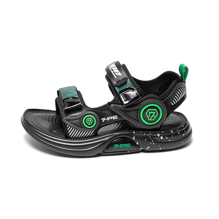 7-PE 7 PE Synthetic Leather Children's Sandals Black/Green Teenagers