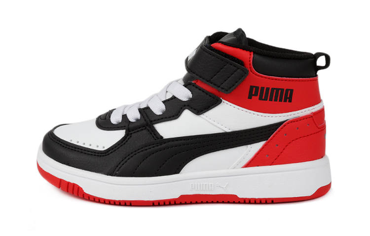 PUMA REBOUND JOY Casual High top Skateboard Shoes Red Black White Children Aged 3 7 Years Old