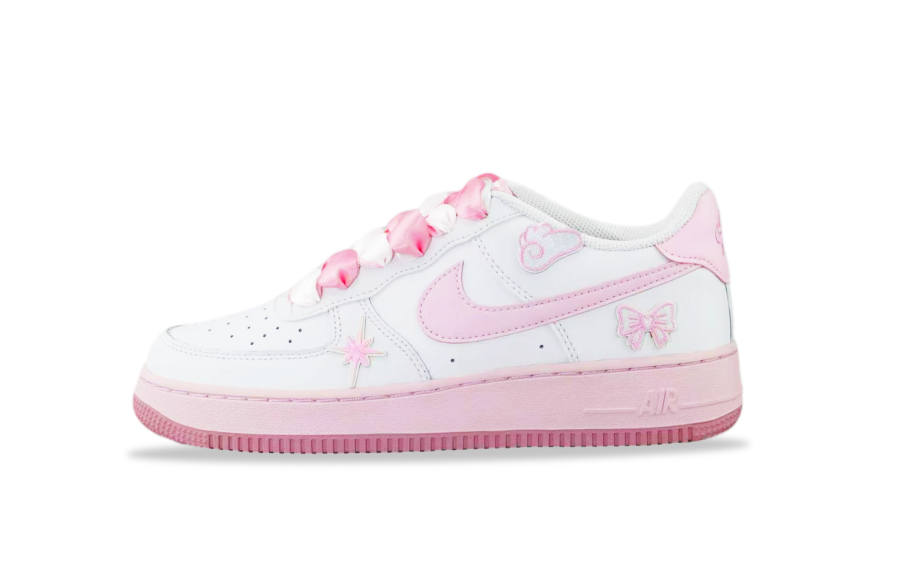 Nike Nike Air Force 1 Slip Resistant Abrasion Resistant Low top Kids' Skateboarding Shoes White Pink Teenagers