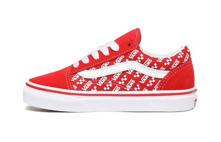 Vans Old Skool Logo Repeat Low top Kids' Skateboarding Shoes Red Children Aged 3 7 Years Old