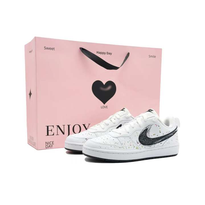 Nike Nike Court Borough Baby's Breath Multicolor Ink Splatter Fabric Low top Kids' Skateboarding Shoes White