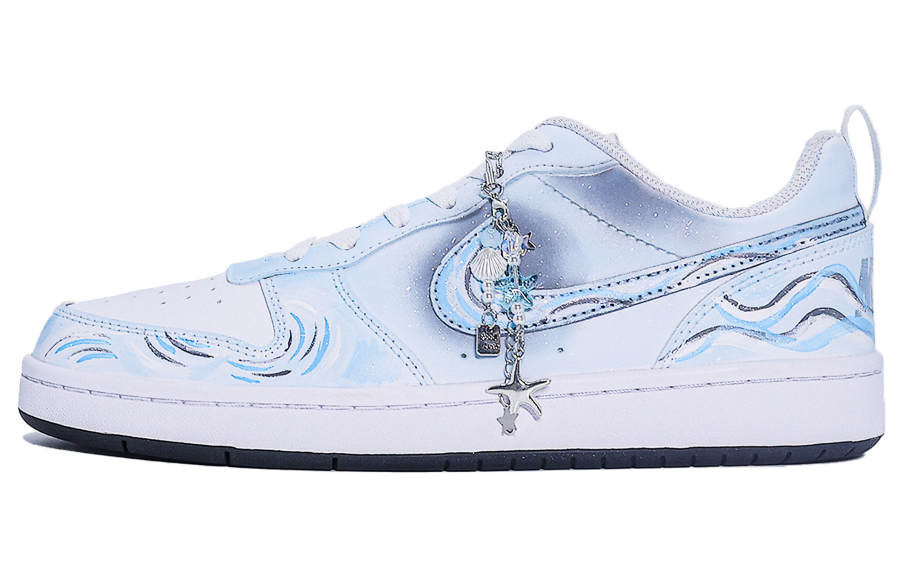 Nike Nike Court Borough Sea Whisper Ice Island Synthetic Leather Low top Kids' Skateboarding Shoes White Blue