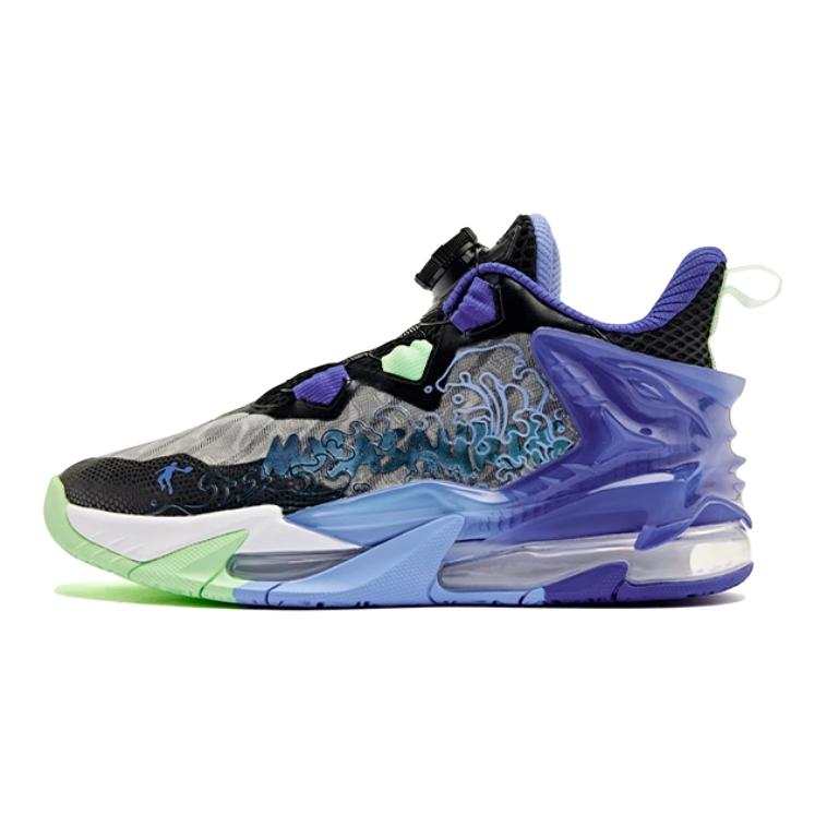 QIAODAN Canglong 6 Chasing Waves Slip Resistant Cushioning Rebound Breathable Low top Basketball Shoes Black Purple