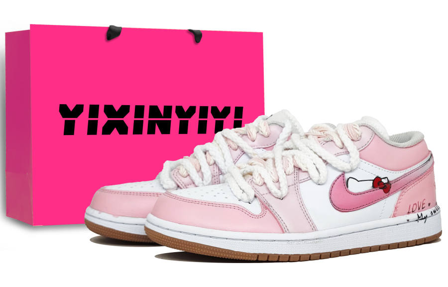Jordan Jordan Air Jordan 1 Pink Love Pink Slip Resistant Abrasion Resistant Low top Children's Basketball Shoes Rose Pink