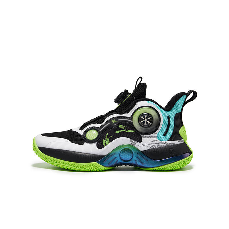 XTEP Shadow Mecha 3.0 Synthetic Leather Children's Basketball Shoes Black Xtep White Aurora Green Teenagers