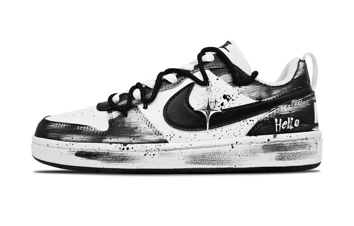 Nike Nike Court Vision Low Black White Etching Slip Resistant Abrasion Resistant Low top Kids' Skateboarding Shoes Black