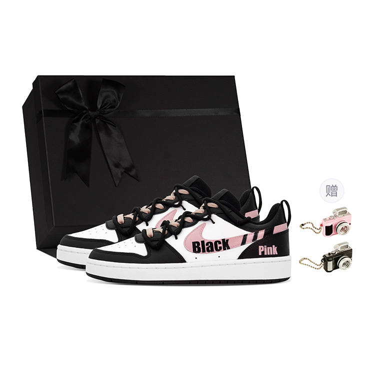 Nike Nike Court Borough DEER Low 2 Leather Abrasion Resistant Low top Kids' Skateboarding Shoes Black Pink Teenagers