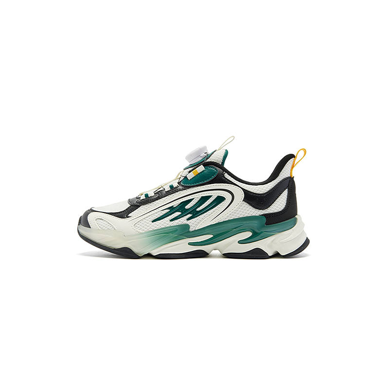 QIAODAN Synthetic Leather, Textile Low top Running Shoes Ivory White/Verona Green Teenagers