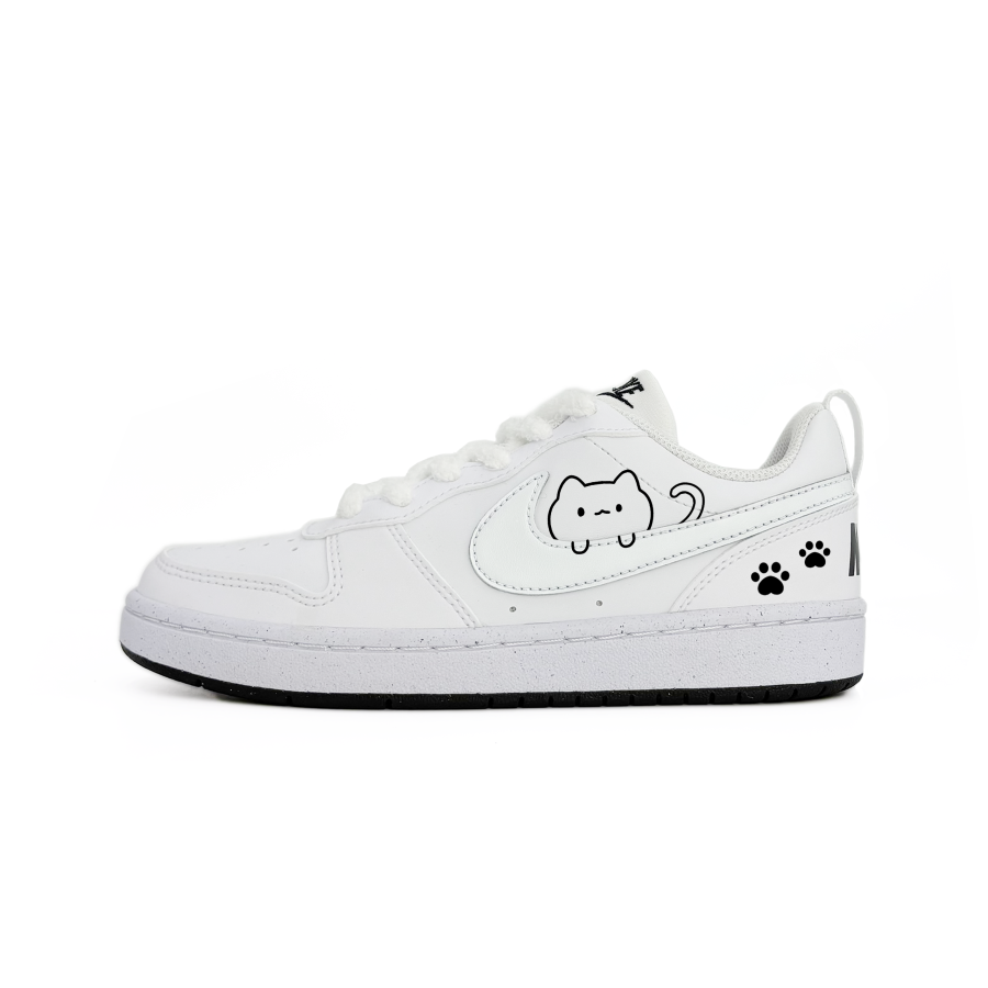 Nike Nike Court Borough Curious Cat Abrasion Resistant Kids' Skateboarding Shoes White Teenagers