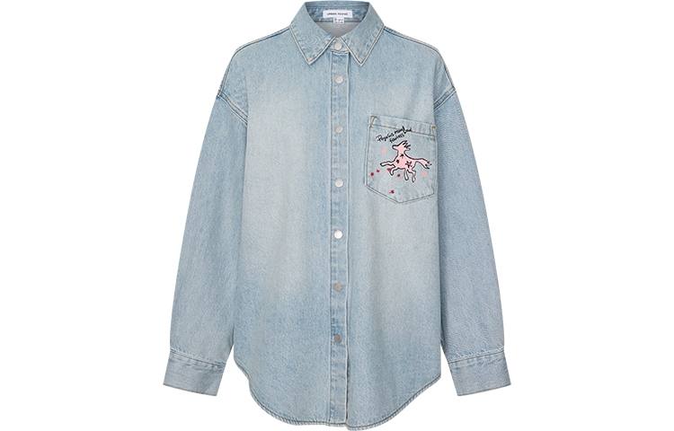 URBAN REVIVO Shirts Women's Sky Blue Lapel Moderate