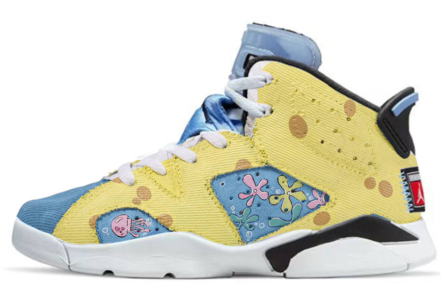 Jordan Pre school Jordan Air Jordan 6 Retro Mid top Children's Basketball Shoes Blue Yellow