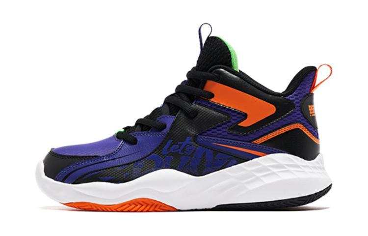 QIAODAN Synthetic Leather Slip Resistant Cushioning Slip Resistant Cushioning Mid top Basketball Shoes Purple Black