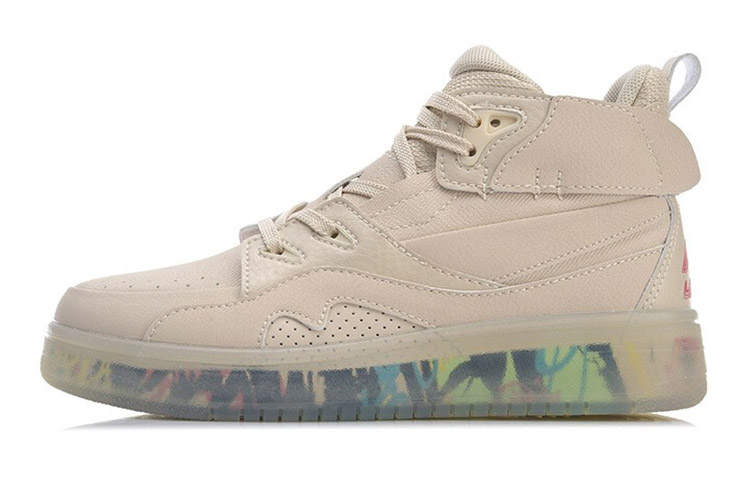 Li-Ning YOUNG Li Ning Slip Resistant Abrasion Resistant High top Skateboard Shoes Apricot Teenagers