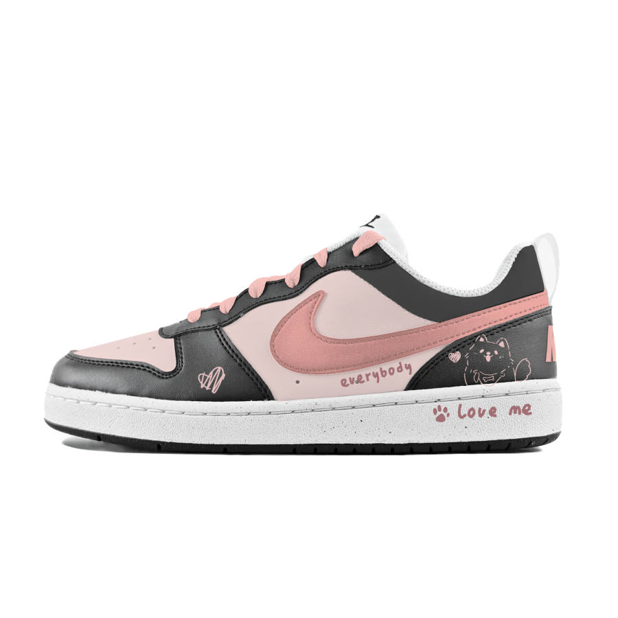 Nike Nike Court Borough Black Pink Puppy Slip Resistant Abrasion Resistant Low top Kids' Skateboarding Shoes White Black