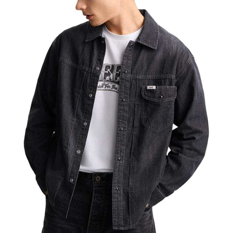 Lee Lee Shirts Men's Black Gray Color Lapel Moderate Denim