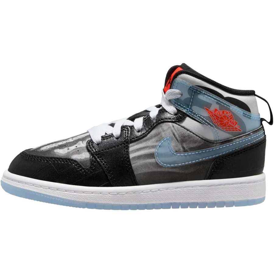 Jordan Jordan Air Jordan 1 Slip Resistant Abrasion Resistant Mid top Children's Basketball Shoes Black Gray