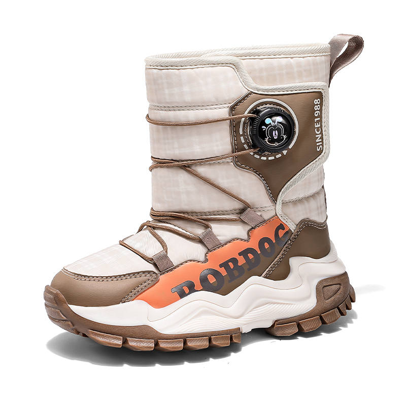 BOBDOG PU Polyurethane Fashion Trend, Casual Versatile, Fleece Lined Cotton Waterproof And Warm High top Kids' Boots
