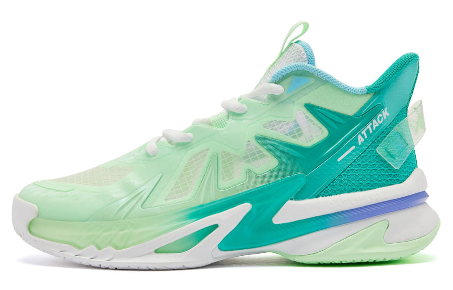 QIAODAN Comfortable Cushioning Abrasion Resistant Breathable Mid top Basketball Shoes White Green Unisex