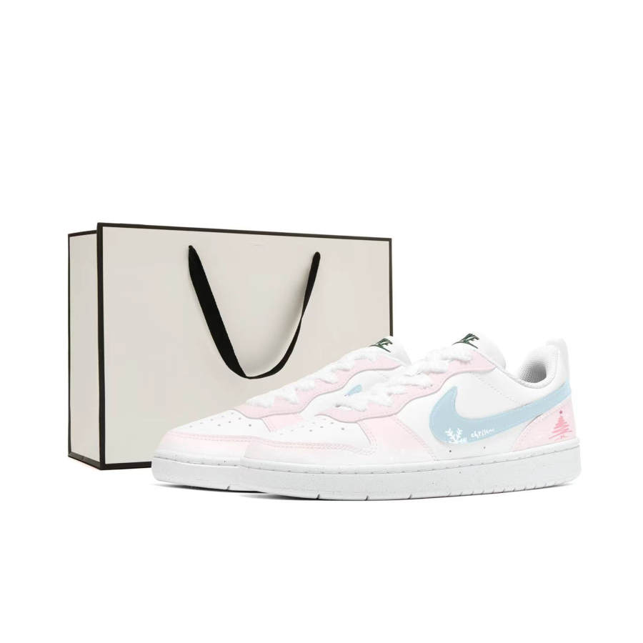 Nike Nike Court Borough Blue Pink Christmas Slip Resistant Abrasion Resistant Slip Resistant Abrasion Resistant Low top