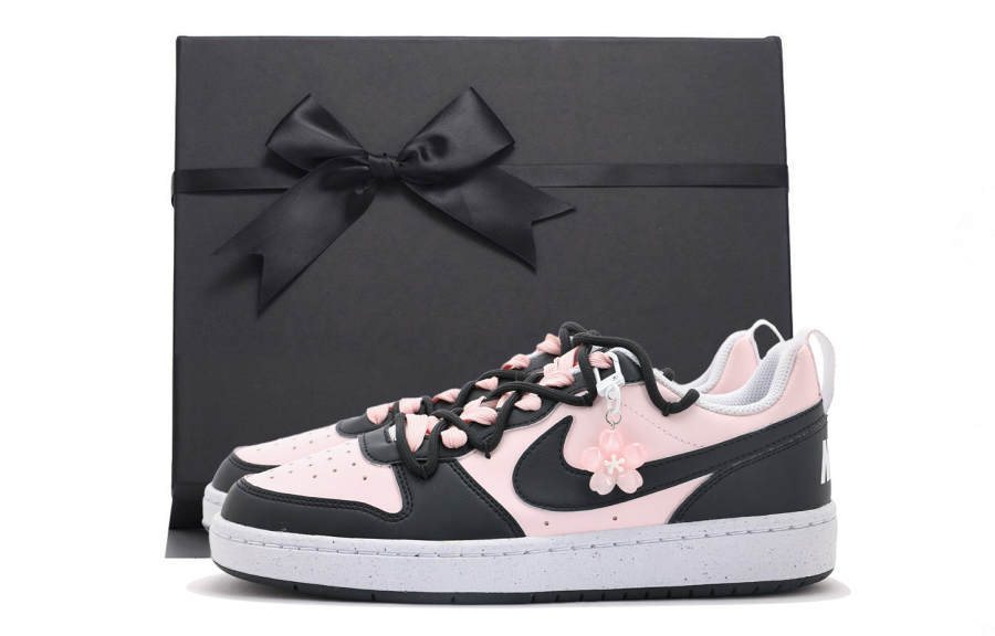 Nike Nike Court Borough Black Pink Slip Resistant Abrasion Resistant Low top Kids' Skateboarding Shoes Pink Teenagers