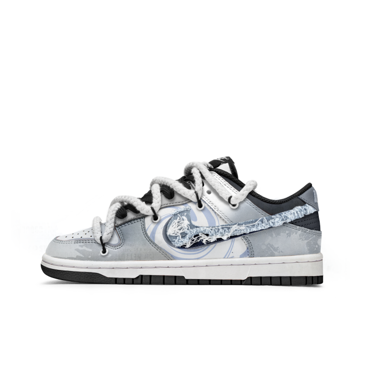 Nike Nike Dunk Freedom Panda, Demon Leather Slip Resistant Abrasion Resistant Low top Kids' Skateboarding Shoes Gray Blue