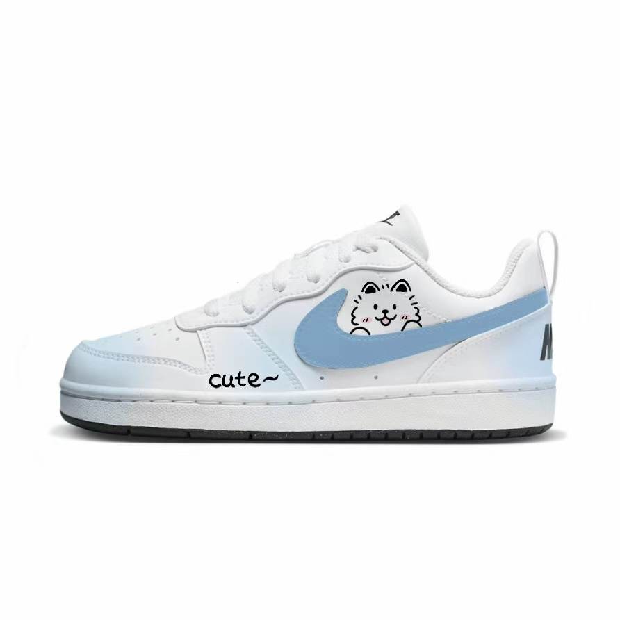 Nike Nike Court Borough Ice Blue Sam Synthetic Leather Low top Kids' Skateboarding Shoes White Blue Teenagers