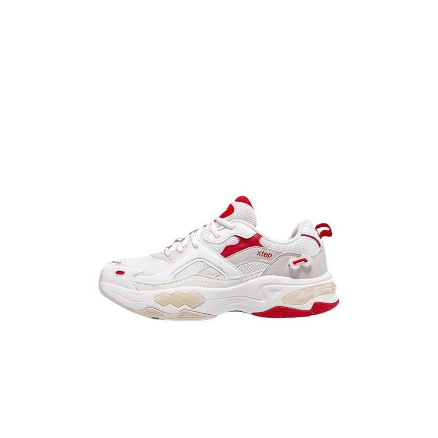 XTEP Synthetic Leather, Textile Low top Casual Shoes Sail White/Transcend Red Teenagers