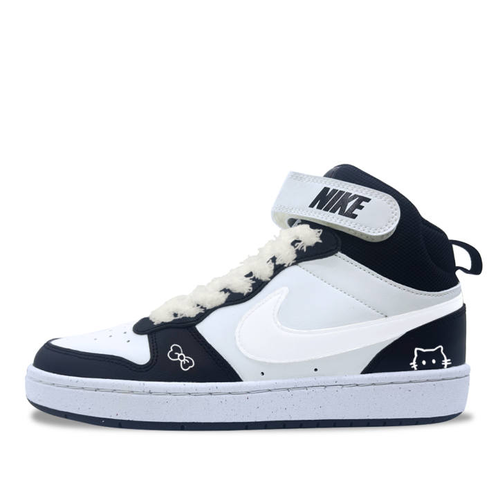 Nike Nike Court Borough 2 Plush Kitty Leather Slip Resistant Abrasion Resistant Mid top Kids' Skateboarding Shoes White