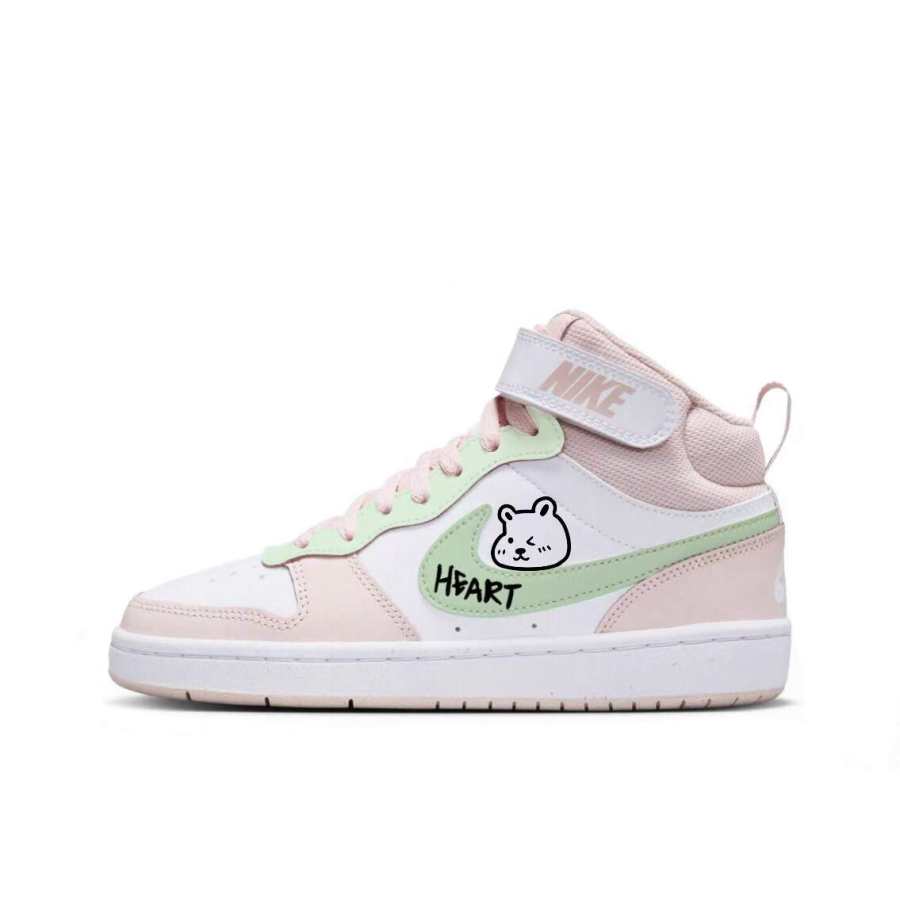Nike Nike Court Cute Bear Green Heart Abrasion Resistant Mid top Kids' Skateboarding Shoes Teenagers