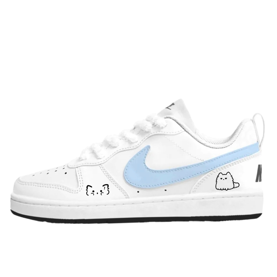 Nike Nike Court Borough White Peach Soda Synthetic Leather Lightweight Cushioning Low top Skateboard Shoes Blue Kids'