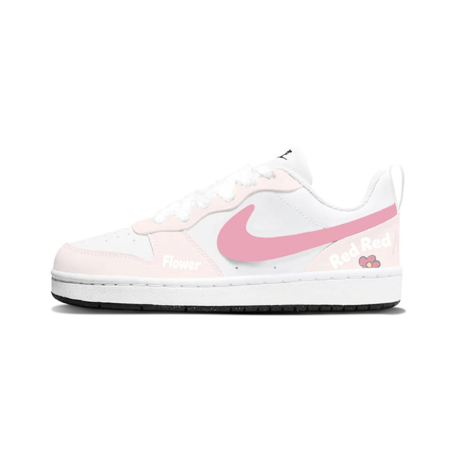 Nike Nike Court Borough Pink Petal Floral Synthetic Leather Low top Kids' Skateboarding Shoes Pink White Teenagers