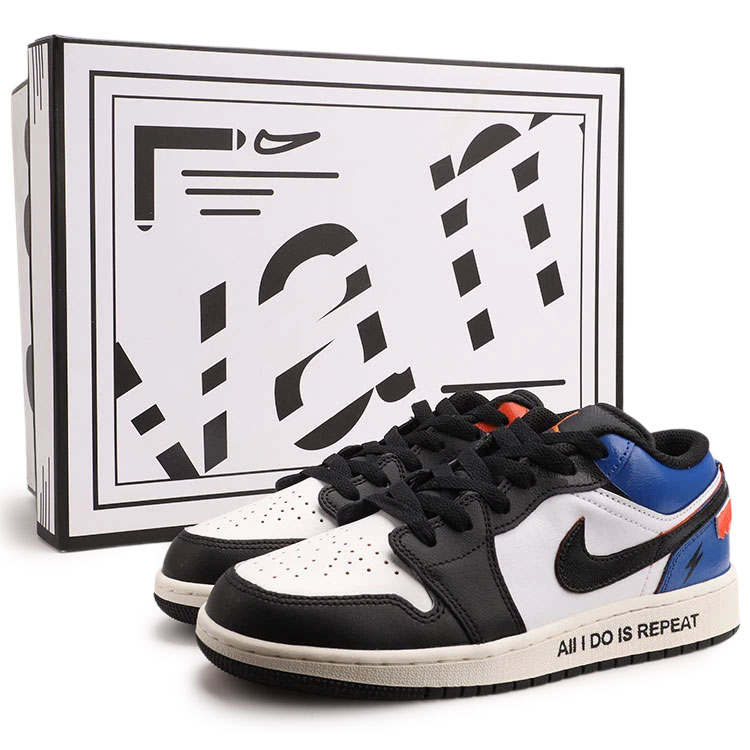 Jordan Jordan Air Jordan 1 Lightning Slip Resistant Abrasion Resistant Low top Children's Basketball Shoes Blue Orange