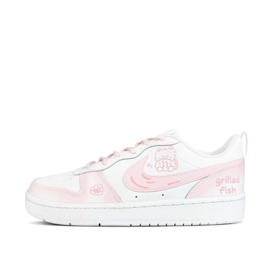 Nike Nike Court Borough Cat Encounters Fish Low top Kids' Skateboarding Shoes Pink White Teenagers