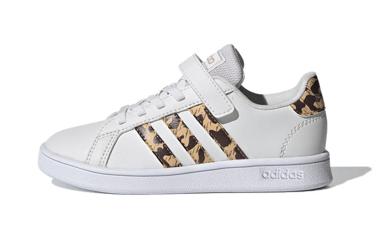 Adidas Neo GRAND COURT Synthetic Leather Abrasion Resistant Low top Kids' Skateboarding Shoes White Leopard Print