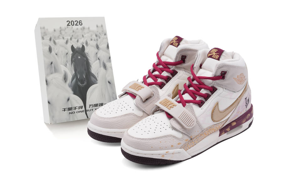 Jordan Jordan Legacy 312 Leather Slip Resistant Abrasion Resistant High top Children's Basketball Shoes Beige Gold Teenagers