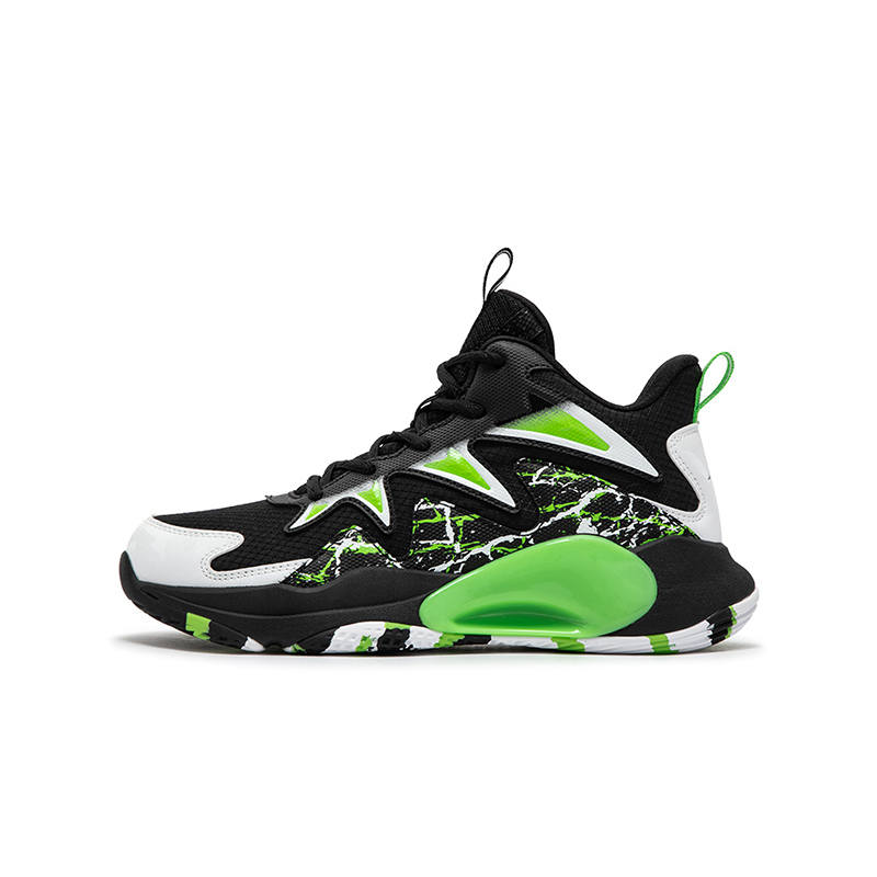 XTEP Tusks Abrasion Resistant Lightweight Cushioning Slip Resistant High top Basketball Shoes Black Green Kids'