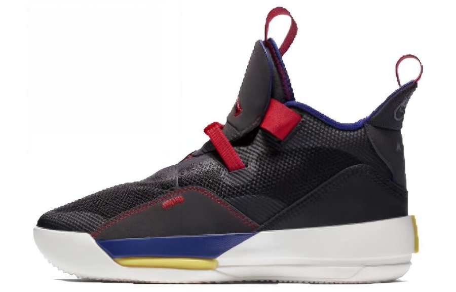 Jordan Jordan Air Jordan 33 Tech Pack Black Red Cushioning Mid top Performance Basketball Shoes Black Red Unisex