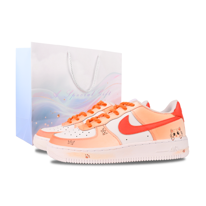 Nike Nike Air Force 1 Leather Slip Resistant Cushioning Abrasion Resistant Low top Kids' Skateboarding Shoes Orange Unisex