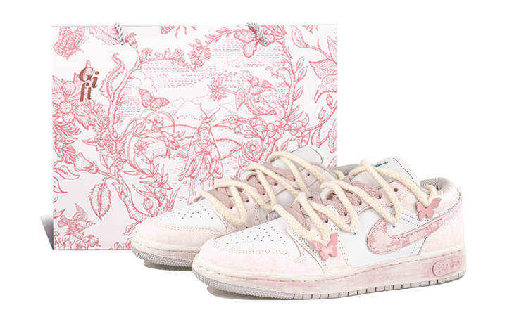 Jordan Jordan Air Jordan 1 RISK Butterfly Residence Smoke Pink Leather Slip Resistant Abrasion Resistant