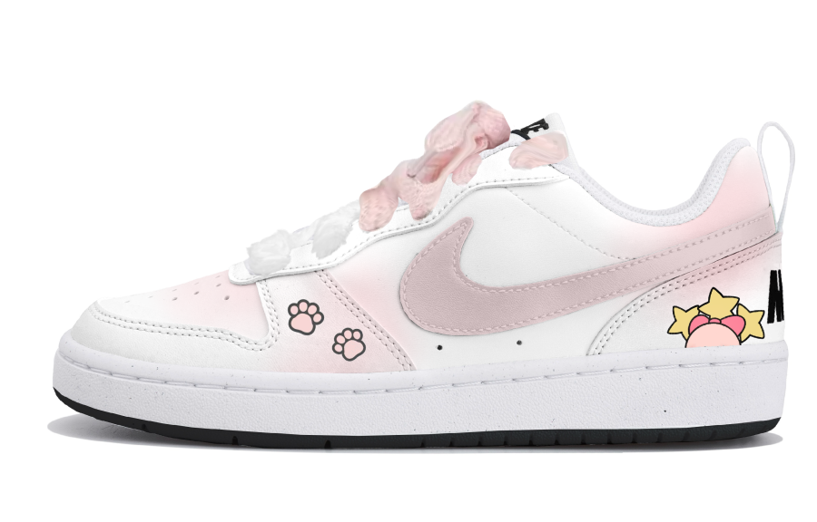 Nike Nike Court Borough Pink Star Paw Cute Synthetic Leather Low top Kids' Skateboarding Shoes White Pink Teenagers