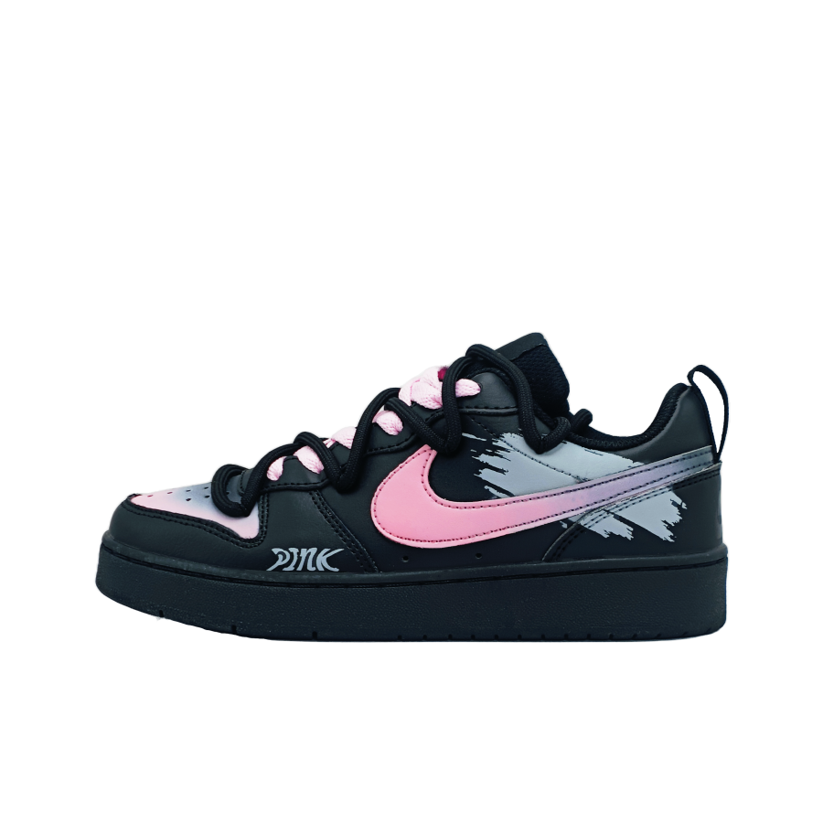 Nike Nike Court Borough Rhythm Leather Slip Resistant Abrasion Resistant Low top Skateboard Shoes Black Pink Gray Kids'