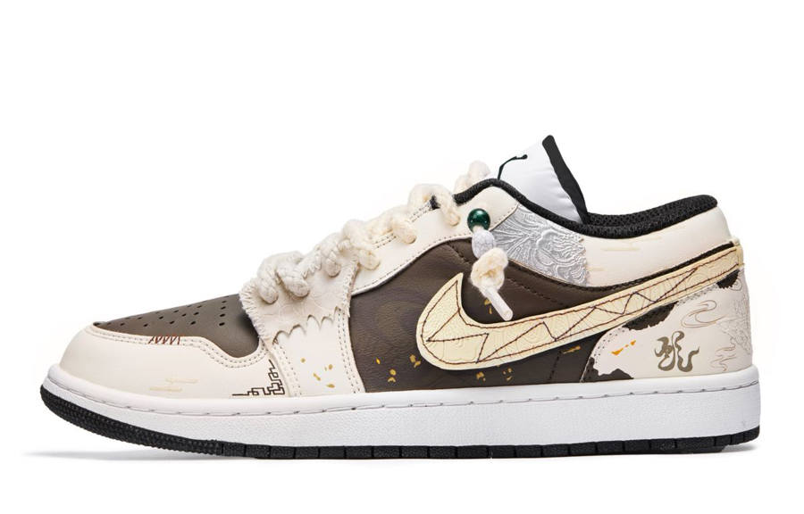 Jordan Jordan Air Jordan 1 M ONE Snake Shadow Phantom Dream Low top Children's Basketball Shoes Ivory Teenagers