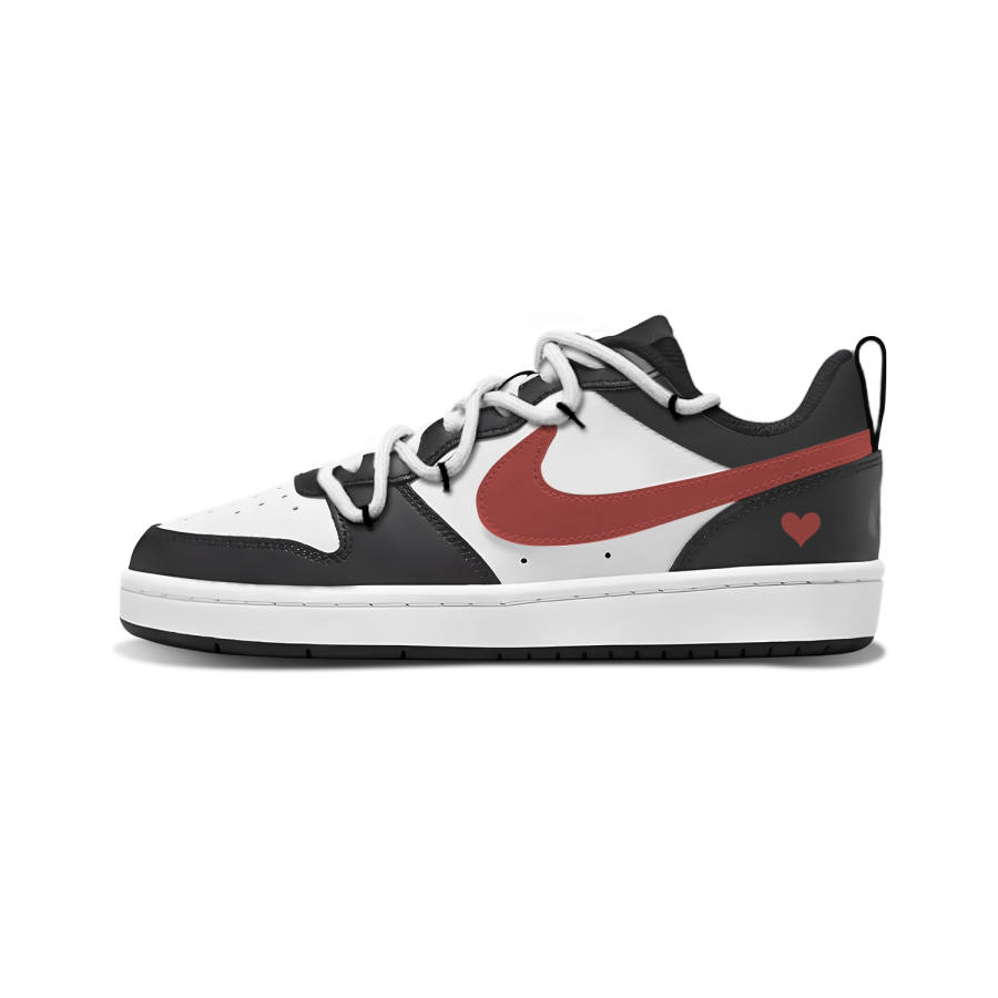 Nike Nike Court Borough Red Heart Synthetic Leather Slip Resistant Abrasion Resistant Low top Skateboard Shoes Black Kids'