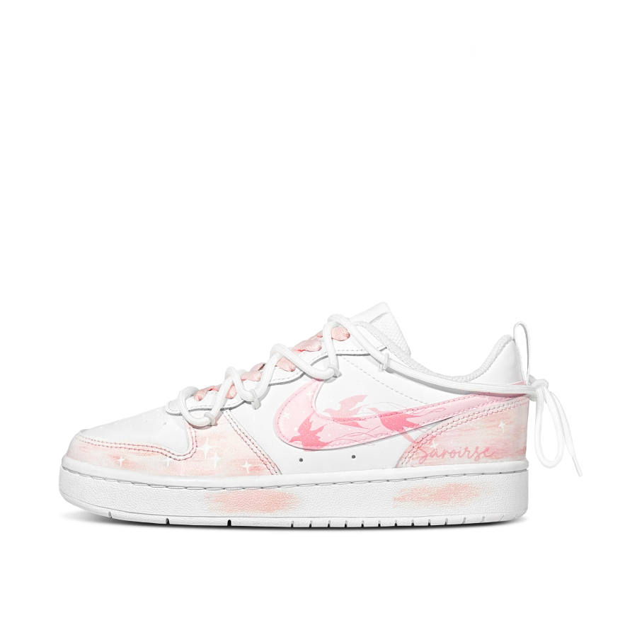 Nike Nike Court Borough Swallow And Cloud Flying Together Low top Kids' Skateboarding Shoes Pink White Teenagers