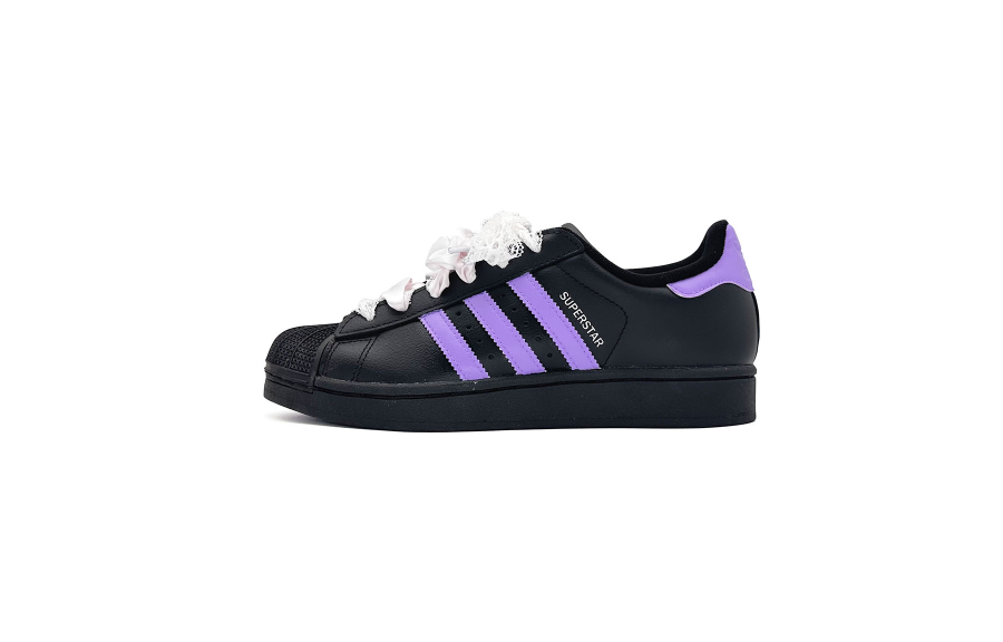 Adidas Originals Superstar 2 Slip Resistant Abrasion Resistant Low top Kids' Skateboarding Shoes Violet Black Teenagers